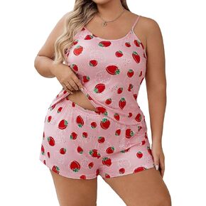 طقم شورت وقميص نسائي SweatyRocks مقاس كبير مكون من قطعتين من PJ بطباعة جرافيك بدون أكمام وسروال قصير in Saudi Arabia