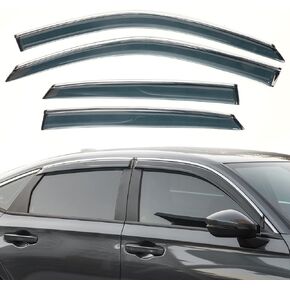 IKON MOTORSPORTS, Window Visors Compatible with 2022-2025 Honda Civic Sedan, Tape On Smoke Sun Rain Wind Window Guard with Chrome Sun Shade Deflector 2.2mm 4PCS