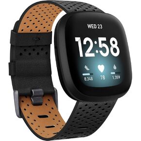 Leather Bands Compatible with Fitbit Sense and Fitbit Versa 3 for Women Men, Classic Genuine Leather Wristband for Fitbit Versa 3/Sense Smart Watch