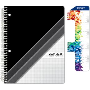 Global Datebooks Dated Middle School or High School Student Planner for Academic Year 2024-2025 includes Ruler/Bookmark and Planning Stickers (Matrix Style - 5.5"x8.5" - Black Stripe)