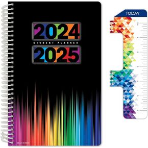 Global Datebooks Dated Middle School or High School Student Planner for Academic Year 2024-2025 includes Ruler/Bookmark and Planning Stickers (Matrix Style - 8.5"x11" - Black Colors)