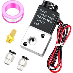 TAILONZ PNEUMATIC 1/8 inch NPT 12V/24V/110V/220V 3 Way 2 Position Normally Closed Solenoid Valve Solenoid air Valve 3V1-06 Black