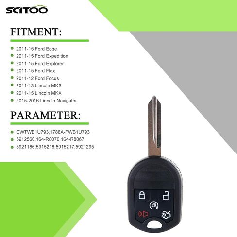 SCITOO Keyless Entry Remote Control Key Fob 5 Buttons Replacement for Ford Explorer Edge Expedition Mustang Lincoln MKS MKX Navigator 2011-2016 1PC FCC CWTWB1U793 in Saudi Arabia