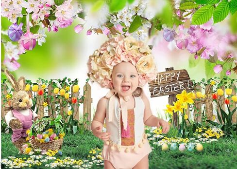 CYLYH 7x5ft خلفية عيد الفصح الربيع عيد الفصح حديقة التصوير خلفية العشب الأخضر في الحديقة الوردي الزهور سياج خلفية الطفل الأطفال حفلة عيد ميلاد زينة راية in Kuwait