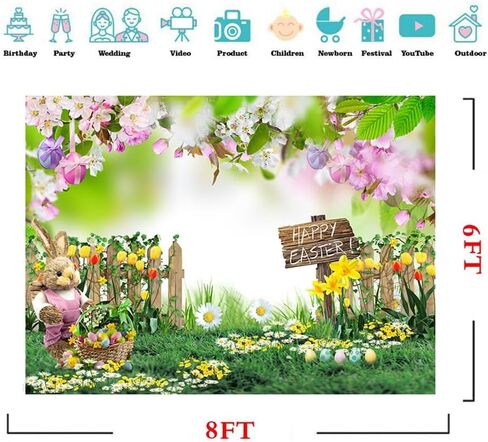 CYLYH 7x5ft خلفية عيد الفصح الربيع عيد الفصح حديقة التصوير خلفية العشب الأخضر في الحديقة الوردي الزهور سياج خلفية الطفل الأطفال حفلة عيد ميلاد زينة راية in Kuwait