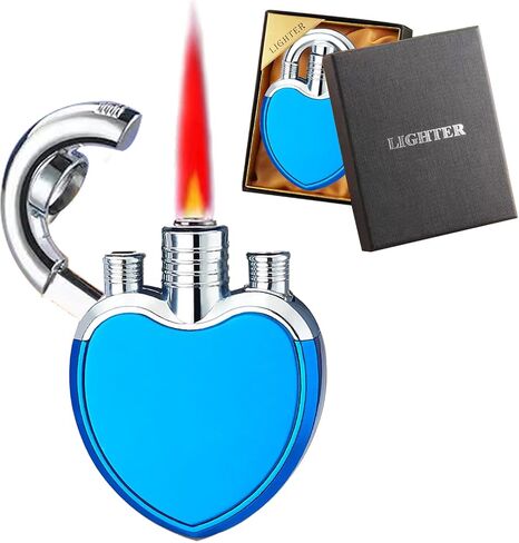 Jet Torch Lighter, Jet Red Flame Windproof Gas Lighter Butane Lighter Refillable Butane Gas, Creative Love Lock Lighter Ice Surface Design Gifts for Birthday,Valentine's Day,Festival,Lover(Blue Ice) in Saudi Arabia