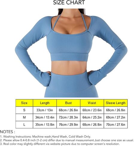 Women Summer Long Sleeves Workout Sportswear, Square Neck Wider Hem High Waist Fingertip Quick Drying Yoga Sports Top(S-Dark Blue) in Saudi Arabia