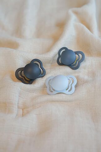BIBS Couture Tie Dye Soother 2-Pack, BPA Free Dummy Pacifier, Orthodontic Nipple. Natural Rubber Latex, Made in Denmark. 0-6 Months (Pack of 2), Heather White in Saudi Arabia