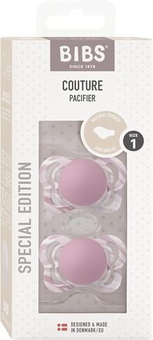 BIBS Couture Tie Dye Soother 2-Pack, BPA Free Dummy Pacifier, Orthodontic Nipple. Natural Rubber Latex, Made in Denmark. 0-6 Months (Pack of 2), Heather White in Saudi Arabia