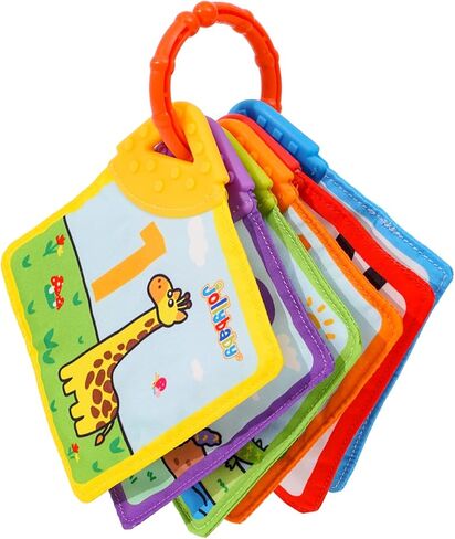 Jollybaby Newborn Sensory Teething Toy, Early Educational Bright Color High Contrast Teether Cloth Book, Clip-on Soft Fabric Flash Cards with Gift Package for 0 to 12 Months Travel Teething Relief in Saudi Arabia