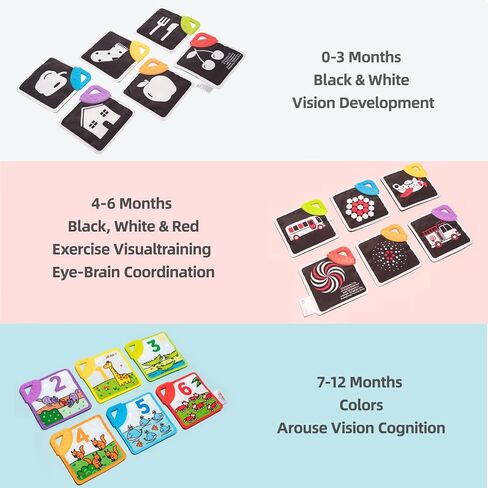 Jollybaby Newborn Sensory Teething Toy, Early Educational Bright Color High Contrast Teether Cloth Book, Clip-on Soft Fabric Flash Cards with Gift Package for 0 to 12 Months Travel Teething Relief in Kuwait