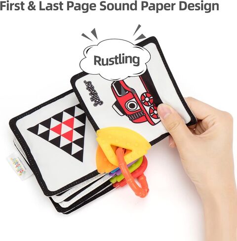 Jollybaby Newborn Sensory Teething Toy, Early Educational Bright Color High Contrast Teether Cloth Book, Clip-on Soft Fabric Flash Cards with Gift Package for 0 to 12 Months Travel Teething Relief in Kuwait