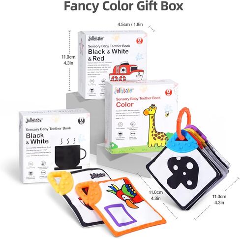 Jollybaby Newborn Sensory Teething Toy, Early Educational Bright Color High Contrast Teether Cloth Book, Clip-on Soft Fabric Flash Cards with Gift Package for 0 to 12 Months Travel Teething Relief in Kuwait