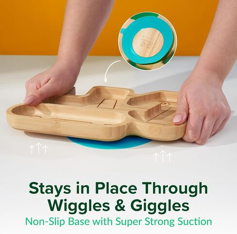 Bamboo Divided Suction Plates for Baby - Strong Suction Plates for Toddlers - Non-toxic All Natural Eco Friendly Materials - Digger in Saudi Arabia