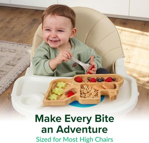 Bamboo Divided Suction Plates for Baby - Strong Suction Plates for Toddlers - Non-toxic All Natural Eco Friendly Materials - Digger in Saudi Arabia