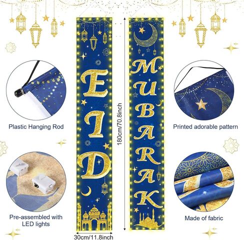 لافتات باب عيد مبارك ديكورات مع ضوء LED رمضان كريم ترحيب الشرفة لافتة باب مضاءة لافتات باب رمضان مبارك ديكورات باب للمنزل الداخلي والخارجي ديكور لوازم عيد مبارك in Saudi Arabia