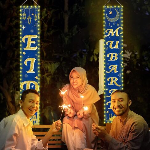 لافتات باب عيد مبارك ديكورات مع ضوء LED رمضان كريم ترحيب الشرفة لافتة باب مضاءة لافتات باب رمضان مبارك ديكورات باب للمنزل الداخلي والخارجي ديكور لوازم عيد مبارك in Saudi Arabia