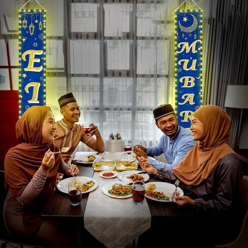 لافتات باب عيد مبارك ديكورات مع ضوء LED رمضان كريم ترحيب الشرفة لافتة باب مضاءة لافتات باب رمضان مبارك ديكورات باب للمنزل الداخلي والخارجي ديكور لوازم عيد مبارك in Saudi Arabia