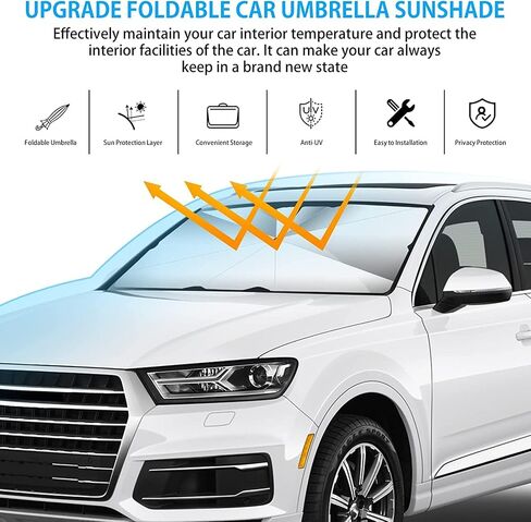 Car Windshield Sun Shade With 10 Shafts Car Sun Shade Windshield Car Front Windshield Sunshade Sun Shade UV Protector for Car Foldable Protector with 360° Rotation Soft Silicone Umbrella Handle in Saudi Arabia