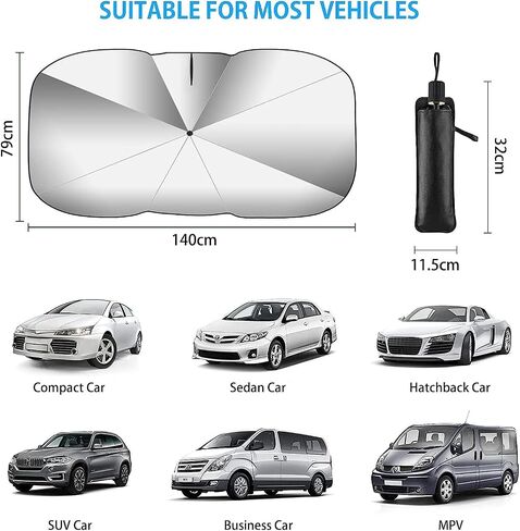 Car Windshield Sun Shade With 10 Shafts Car Sun Shade Windshield Car Front Windshield Sunshade Sun Shade UV Protector for Car Foldable Protector with 360° Rotation Soft Silicone Umbrella Handle in Saudi Arabia