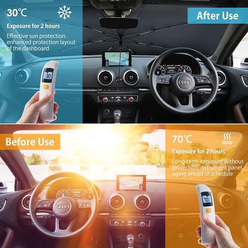 Car Windshield Sun Shade With 10 Shafts Car Sun Shade Windshield Car Front Windshield Sunshade Sun Shade UV Protector for Car Foldable Protector with 360° Rotation Soft Silicone Umbrella Handle in Saudi Arabia