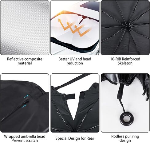 Car Windshield Sun Shade With 10 Shafts Car Sun Shade Windshield Car Front Windshield Sunshade Sun Shade UV Protector for Car Foldable Protector with 360° Rotation Soft Silicone Umbrella Handle in Saudi Arabia