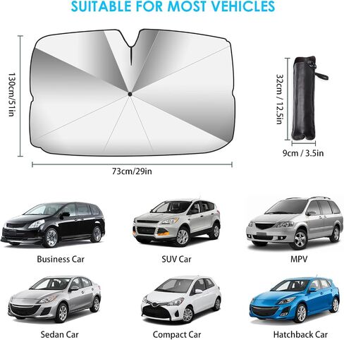 Car Windshield Sun Shade With 10 Shafts Car Sun Shade Windshield Car Front Windshield Sunshade Sun Shade UV Protector for Car Foldable Protector with 360° Rotation Soft Silicone Umbrella Handle in Saudi Arabia