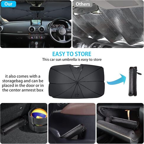 Car Windshield Sun Shade With 10 Shafts Car Sun Shade Windshield Car Front Windshield Sunshade Sun Shade UV Protector for Car Foldable Protector with 360° Rotation Soft Silicone Umbrella Handle in Saudi Arabia