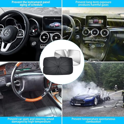 Car Windshield Sun Shade With 10 Shafts Car Sun Shade Windshield Car Front Windshield Sunshade Sun Shade UV Protector for Car Foldable Protector with 360° Rotation Soft Silicone Umbrella Handle in Saudi Arabia