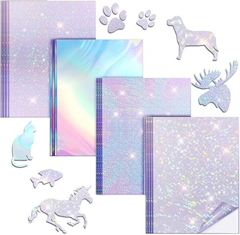 24 Sheets Holographic Sticker Paper Clear A4 Vinyl Printable Sticker Paper For Inkjet/Laser Printer, Dries Quickly Waterproof Sticker Paper Dazzling Style in Kuwait