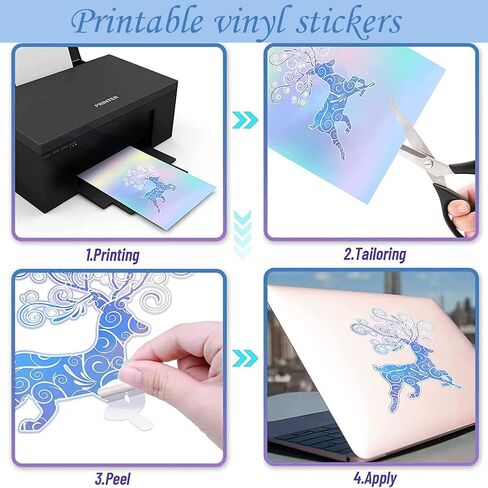24 Sheets Holographic Sticker Paper Clear A4 Vinyl Printable Sticker Paper For Inkjet/Laser Printer, Dries Quickly Waterproof Sticker Paper Dazzling Style in Kuwait