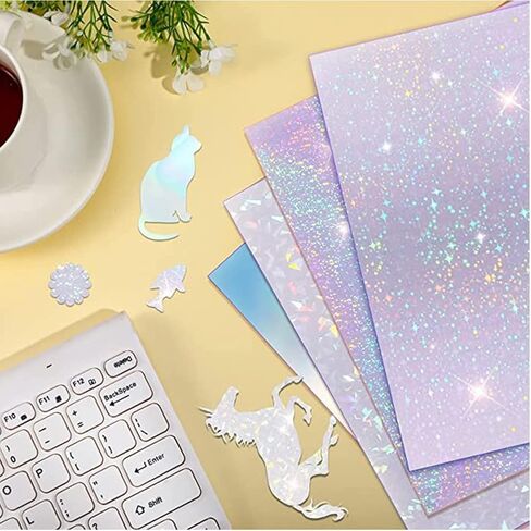 24 Sheets Holographic Sticker Paper Clear A4 Vinyl Printable Sticker Paper For Inkjet/Laser Printer, Dries Quickly Waterproof Sticker Paper Dazzling Style in Kuwait