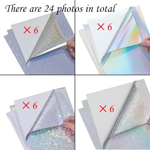 24 Sheets Holographic Sticker Paper Clear A4 Vinyl Printable Sticker Paper For Inkjet/Laser Printer, Dries Quickly Waterproof Sticker Paper Dazzling Style in Kuwait