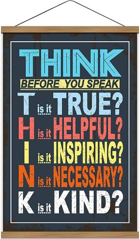 Classroom Poster Think Before You Speak Print Scroll Sign Educational Painting Motivational Home School Print Teaching Decor 15.7 x 27 inch (with Hanging Frame) in Kuwait
