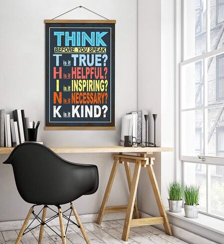 Classroom Poster Think Before You Speak Print Scroll Sign Educational Painting Motivational Home School Print Teaching Decor 15.7 x 27 inch (with Hanging Frame) in Kuwait