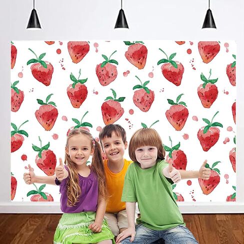 Red Strawberry Backdrops Supplies for Girls Birthday Party Cute Strawberry Photo Background Cake Table Decoration Strawberry Theme Party Decoration Inside or Outside 7x5ft in Saudi Arabia