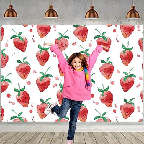 Red Strawberry Backdrops Supplies for Girls Birthday Party Cute Strawberry Photo Background Cake Table Decoration Strawberry Theme Party Decoration Inside or Outside 7x5ft in Saudi Arabia
