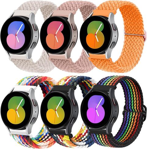20mm Braided Nylon Adjustable Band for Samsung Galaxy Watch 5/4/6/active 2 40mm 44mm/Galaxy Watch 5 Pro 45mm/Watch 4 Classic 42mm 46mm/Galaxy Watch 6 Classic 43mm 47mm,6Pack Wristband Sport Strap for Women Men in Saudi Arabia