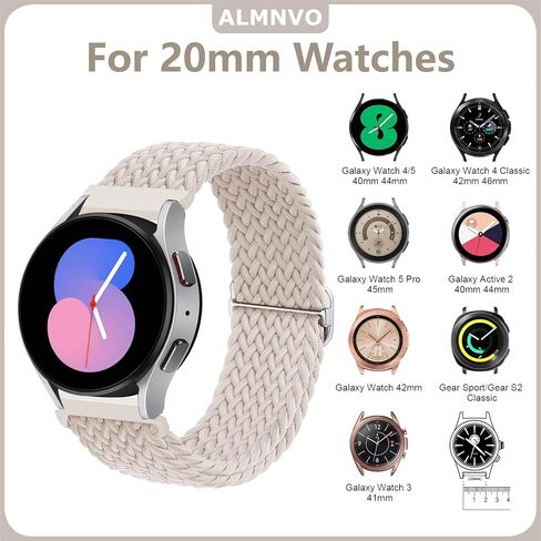 20mm Braided Nylon Adjustable Band for Samsung Galaxy Watch 5/4/6/active 2 40mm 44mm/Galaxy Watch 5 Pro 45mm/Watch 4 Classic 42mm 46mm/Galaxy Watch 6 Classic 43mm 47mm,6Pack Wristband Sport Strap for Women Men in Saudi Arabia