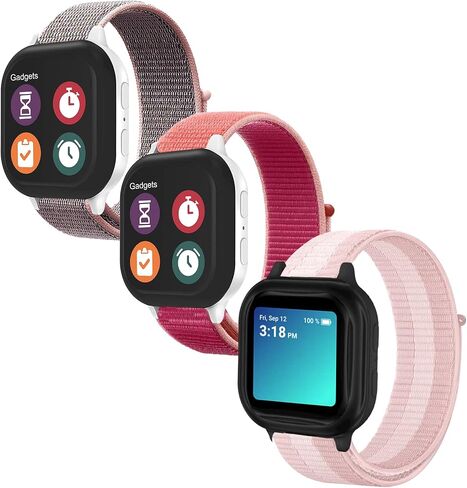 مجموعة من 3 قطع من BlackPro متوافقة مع ساعة Gizmo 3 2 1 / GabbWatch 3 2 1، سوار ساعة للأطفال بحلقة نايلون مسامية 20 مم مع دبابيس سريعة الفك للأطفال والبنات والأولاد in Kuwait