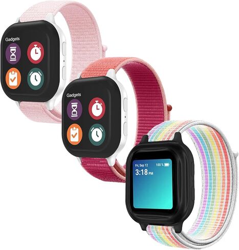 مجموعة من 3 قطع من BlackPro متوافقة مع ساعة Gizmo 3 2 1 / GabbWatch 3 2 1، سوار ساعة للأطفال بحلقة نايلون مسامية 20 مم مع دبابيس سريعة الفك للأطفال والبنات والأولاد in Kuwait