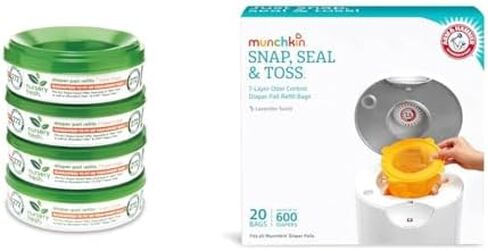 Nursery Fresh Refill compatible with Munchkin® Diaper Pails, 1088 Count (Pack of 4) & Munchkin® Arm & Hammer Diaper Pail Snap, Seal and Toss Refill Bags, 6 Count in Kuwait