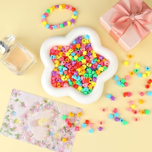 600pcs Heart Plastic Shaped Pony Beads Plastic Star Beads Bulk 9mm Large Hole Beads Multi Color Acrylic Beads for Jewelry Making Necklace Bracelets Earrings Hair Beads DIY Crafts Supplies in Saudi Arabia