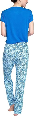طقم بيجامة منسوجة من الريش المريح للنساء من Hanes، طقم نوم للاستراحة PJ، أزرق/أزهار، 1X in Saudi Arabia