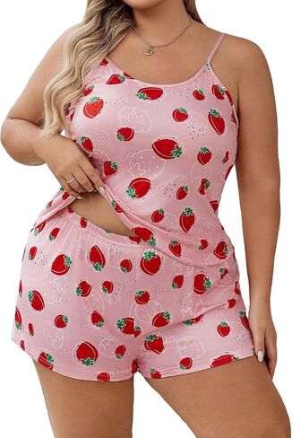 SweatyRocks Women's Plus Size 2 Piece PJ Set Graphic Print Sleeveless Cami Top and Shorts Set in Saudi Arabia