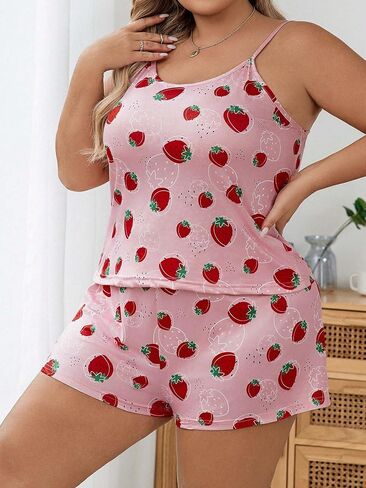 SweatyRocks Women's Plus Size 2 Piece PJ Set Graphic Print Sleeveless Cami Top and Shorts Set in Saudi Arabia
