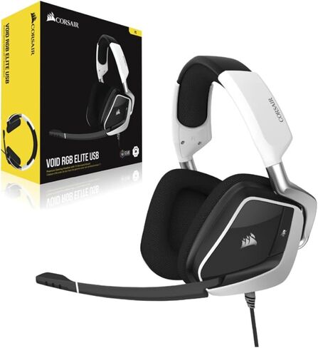سماعة الألعاب اللاسلكية Corsair Void Pro RGB (إضاءة RGB قابلة للتخصيص، زمن استجابة منخفض 2.4 جيجا هرتز لاسلكي، صوت محيطي 7.1 دولبي، ميكروفون أحادي الاتجاه محسّن) - أبيض in Saudi Arabia