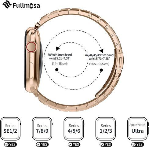 سوار معدني رفيع من Fullmosa متوافق مع سوار ساعة Apple مقاس 41 مم 40 مم 38 مم، حزام سلسلة من الفولاذ المقاوم للصدأ للنساء سلسلة iWatch Bands 9 8 7 6 5 4 3 2 1 SE، ذهبي وردي in Saudi Arabia