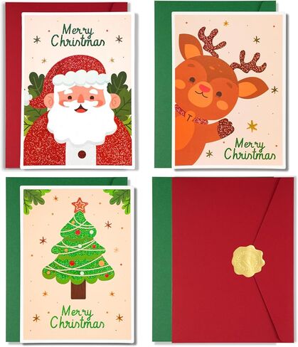 بطاقات عيد الميلاد مع مظاريف AZAZA-مظاريف حمراء مظاريف خضراء (3 تصاميم، 3 بطاقات و4 مظاريف) بطاقات سانتا كلوز، بطاقات شجرة عيد الميلاد، أظرف 5x7 للدعوات in Kuwait