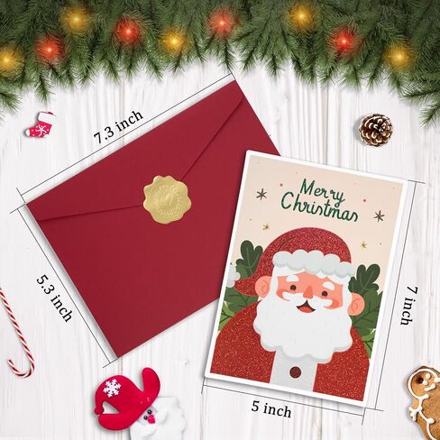 بطاقات عيد الميلاد مع مظاريف AZAZA-مظاريف حمراء مظاريف خضراء (3 تصاميم، 3 بطاقات و4 مظاريف) بطاقات سانتا كلوز، بطاقات شجرة عيد الميلاد، أظرف 5x7 للدعوات in Kuwait